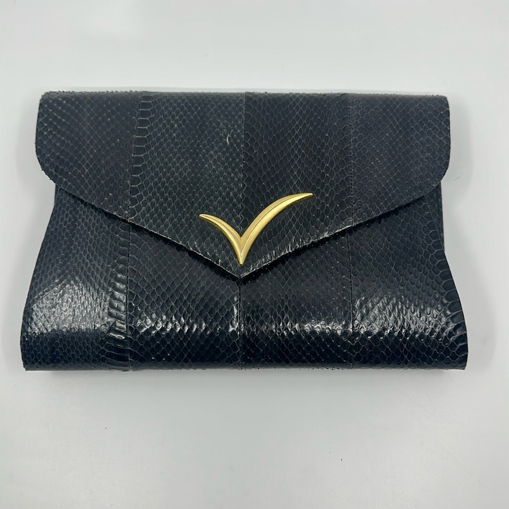 Vanna White blue snakeskin clutch shoulder bag